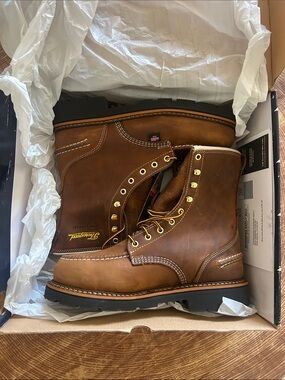 Thorogood Brown Moc Toe Work Boots - 1957 Series Men's Waterproof Lace-Up Size 8